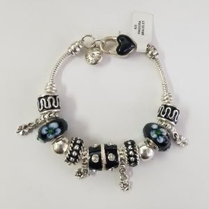 Pandora Black Floral Bracelet and Necklace Set